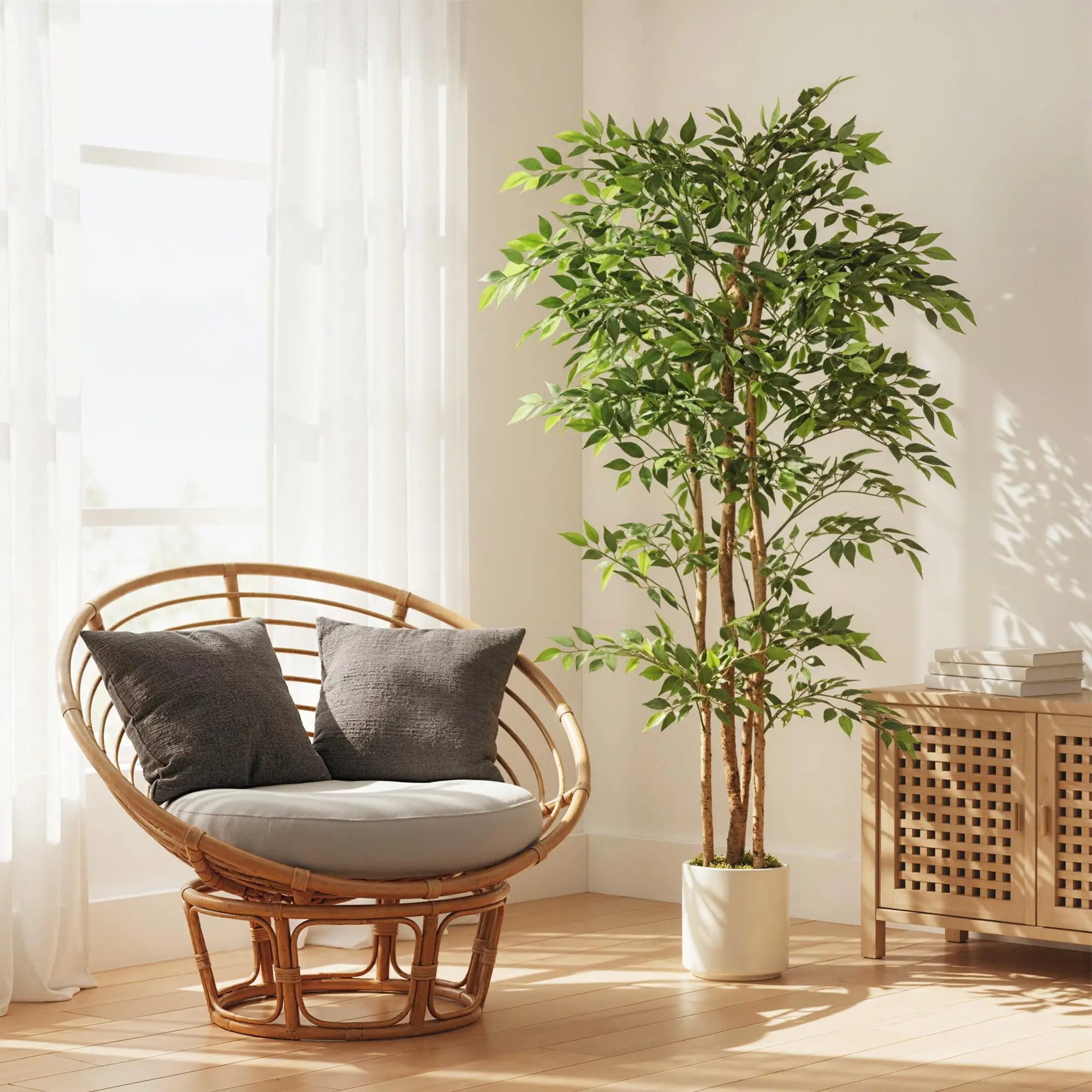 6FT Artificial Banyan Tree Set, Fake Potted Tree With Wood Trunk Artificial Trees at Gallery Canada
