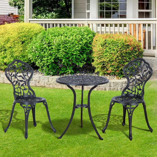 3-Piece Bistro Set, Patio Table and Chairs, Cast Aluminum Frame, Black