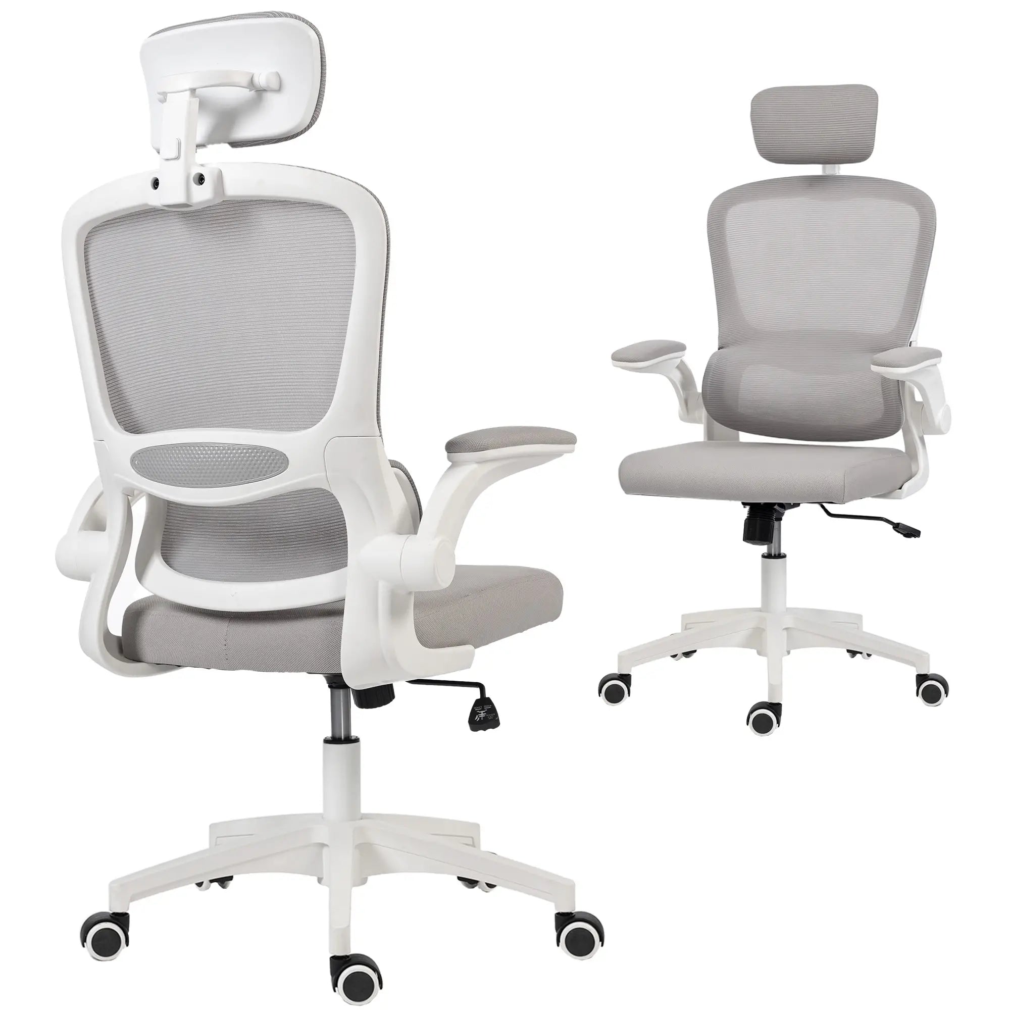 Ergonomic Mesh Office Chair, High Back, Rotatable Headrest, Flip-Up Armrests, Lumbar Support, Grey Task Chairs at Gallery Canada