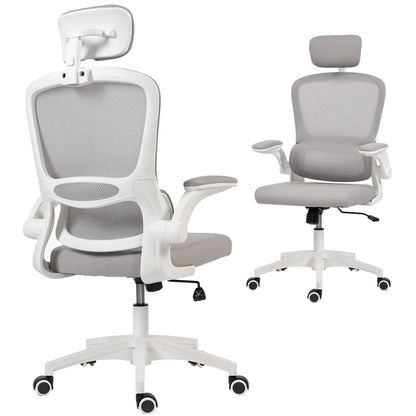 Ergonomic Mesh Office Chair, High Back, Rotatable Headrest, Flip-Up Armrests, Lumbar Support, Grey Task Chairs at Gallery Canada