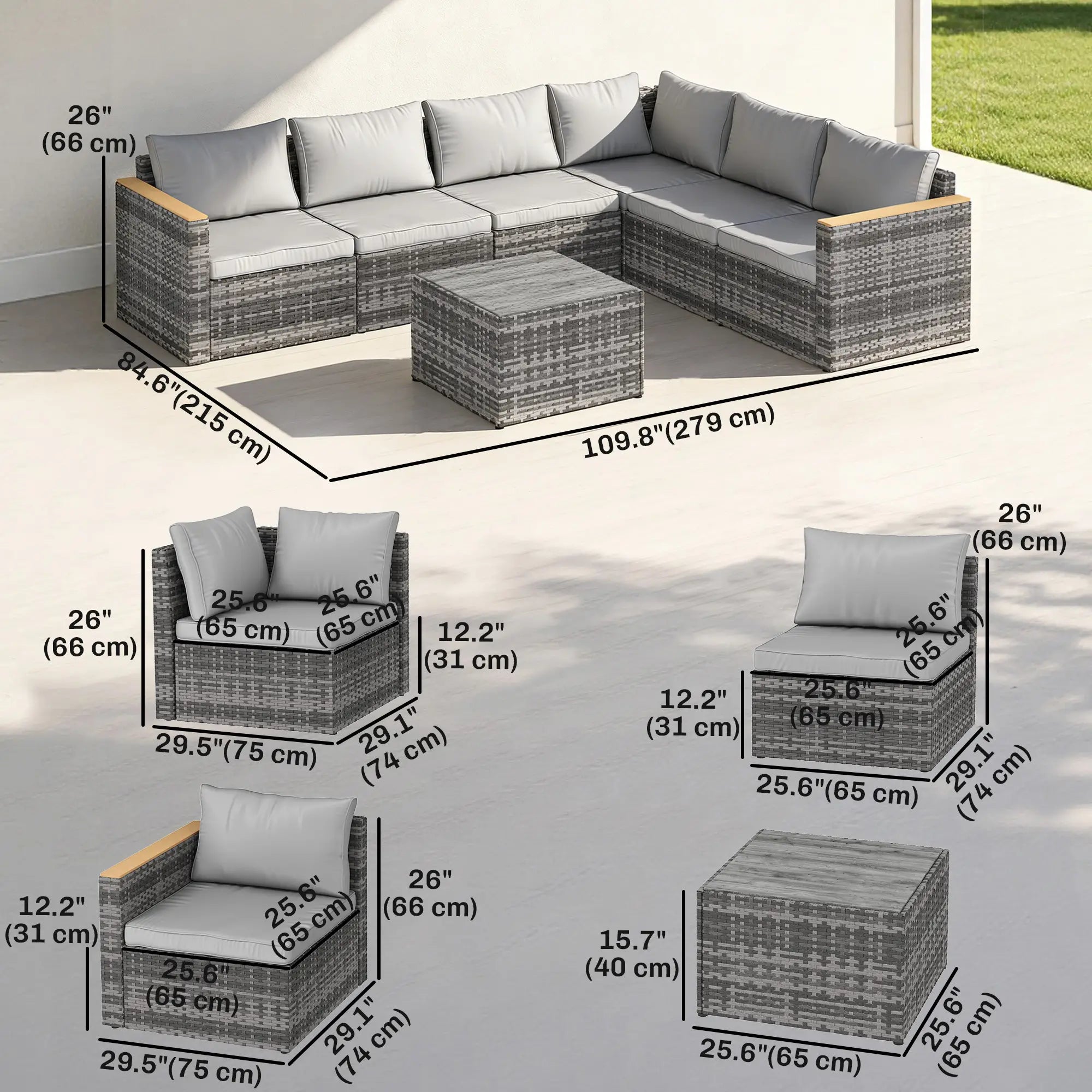 L-Shaped Wicker Patio Furniture Set, 7 Piece, Light Grey Patio Furniture Sets at Gallery Canada