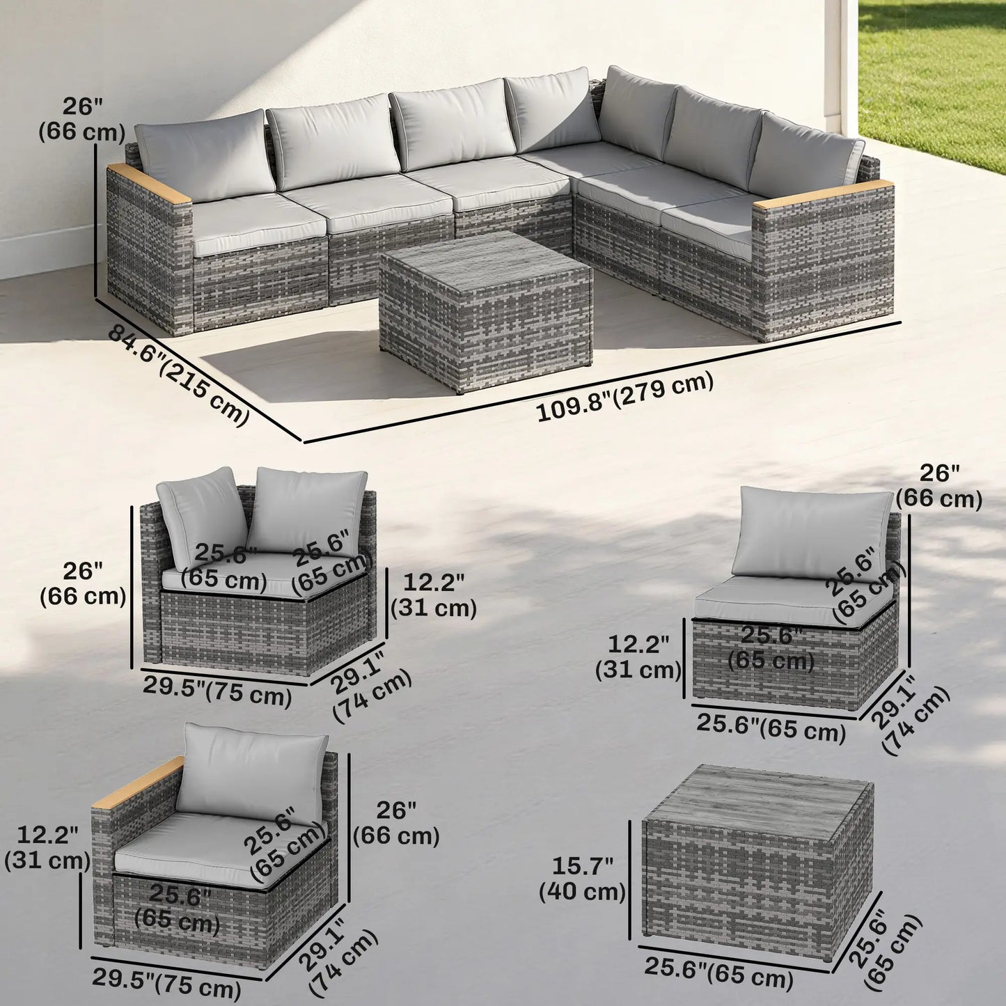 L-Shaped Wicker Patio Furniture Set, 7 Piece, Light Grey Patio Furniture Sets at Gallery Canada