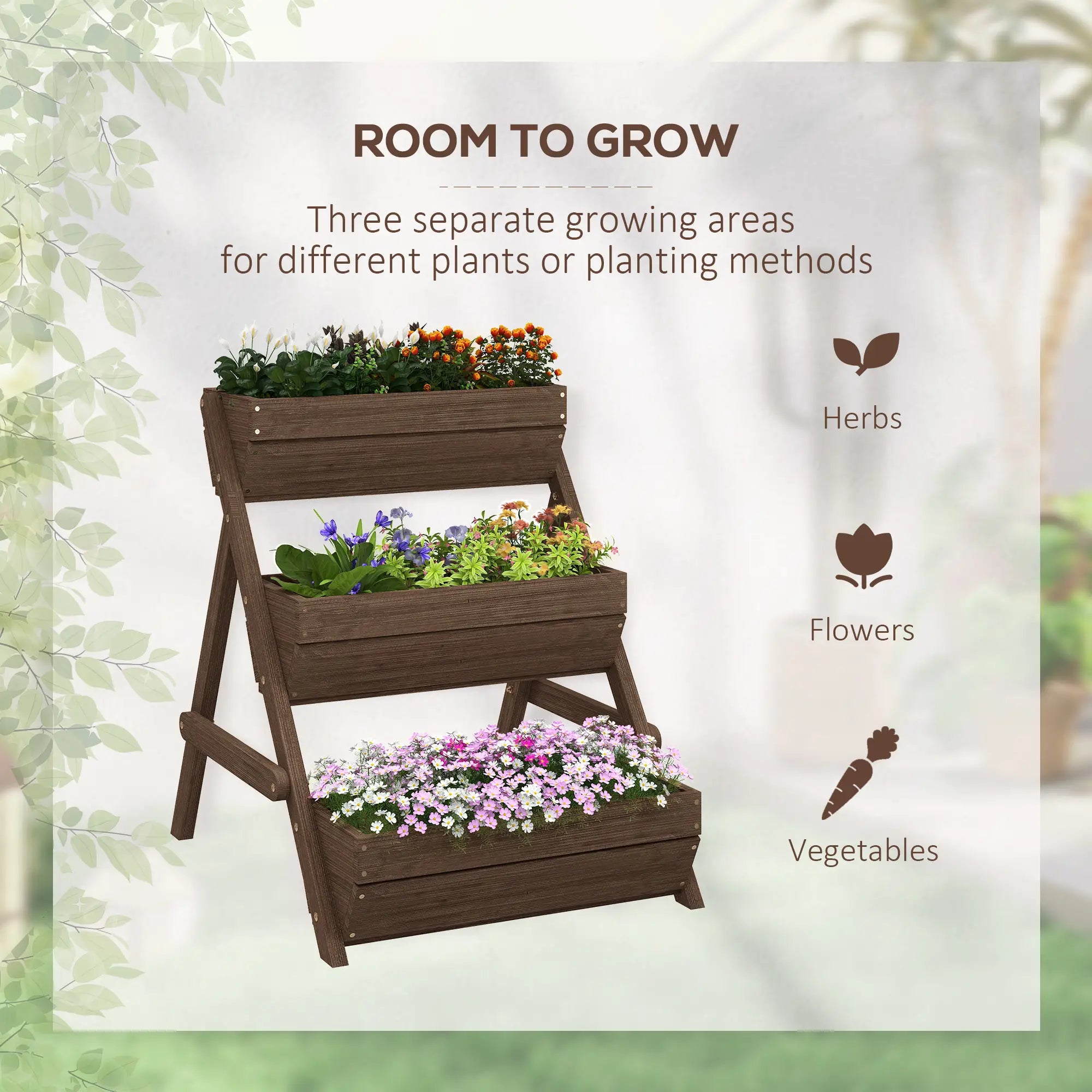 3 Tier Elevated Planter Box, Wooden Raised Garden Bed, 26