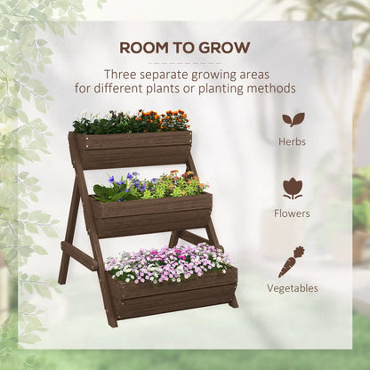 3 Tier Elevated Planter Box, Wooden Raised Garden Bed, 26" x 30" x 30", Carbonized Elevated Garden Beds at Gallery Canada