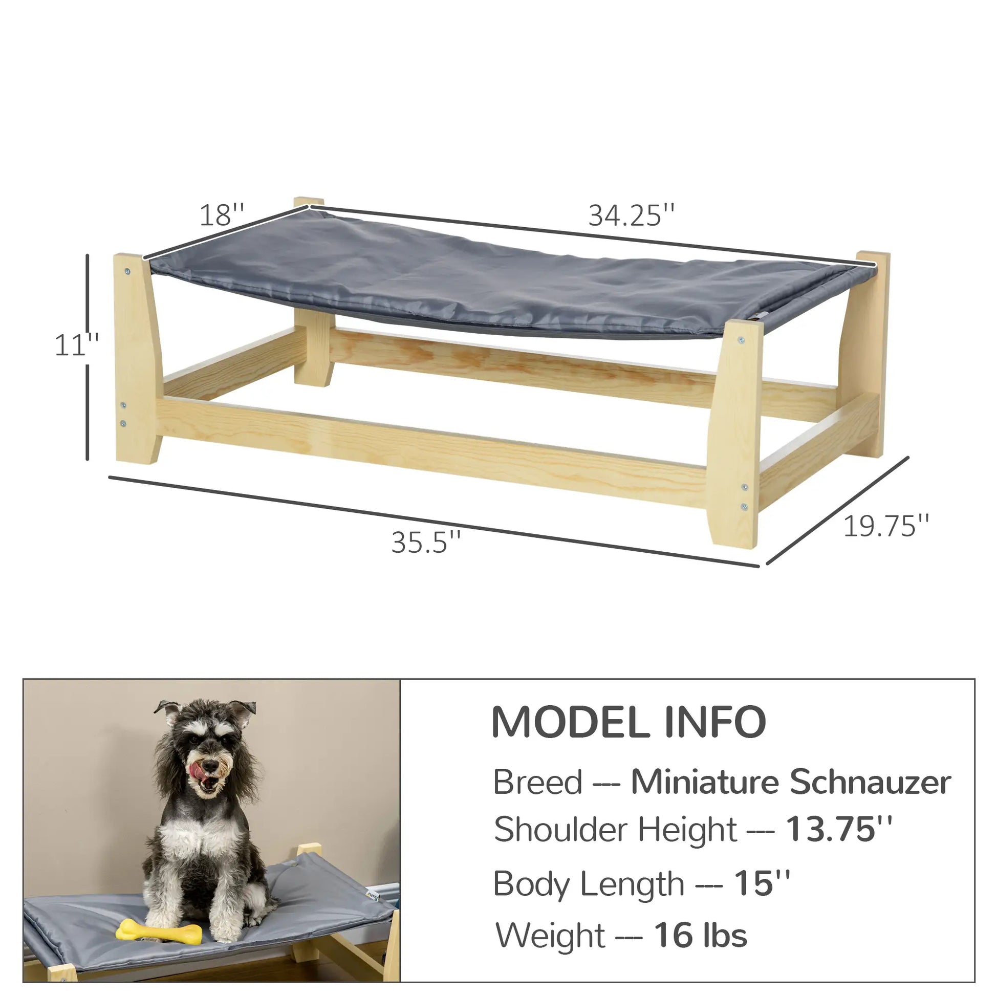 Raised Dog Bed, Washable Cushion, Elevated Pet Bed, Pine Wood Frame, 35.5" x 20" x 11" Elevated Dog Beds at Gallery Canada