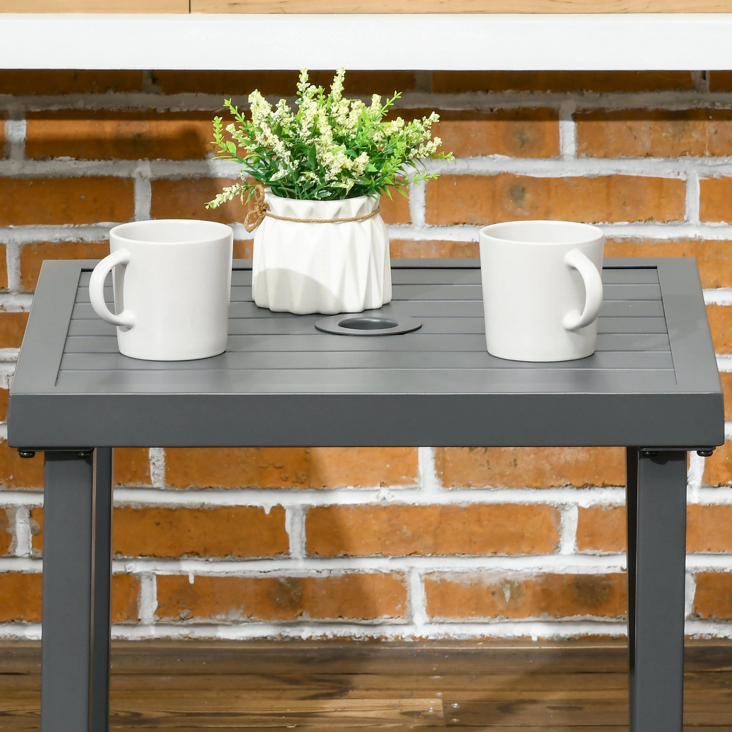 Outdoor Side Table, Patio End Table with Umbrella Hole, Steel Frame, Gray Patio Side Tables at Gallery Canada