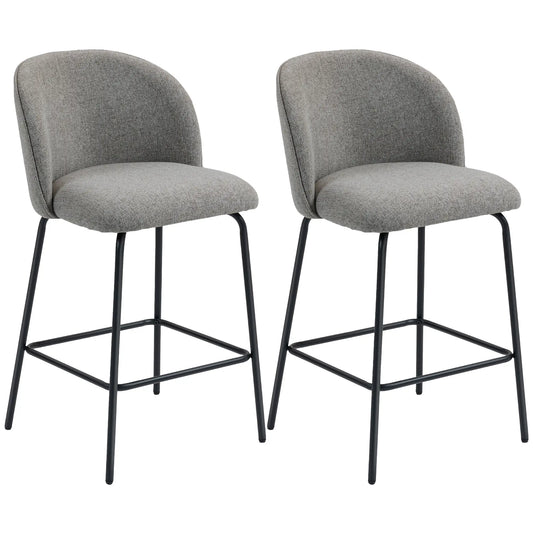 Set of 2 Counter Height Barstools, Upholstered Linen with Backrest, Dark Grey Bar Stools Dark Grey at Gallery Canada