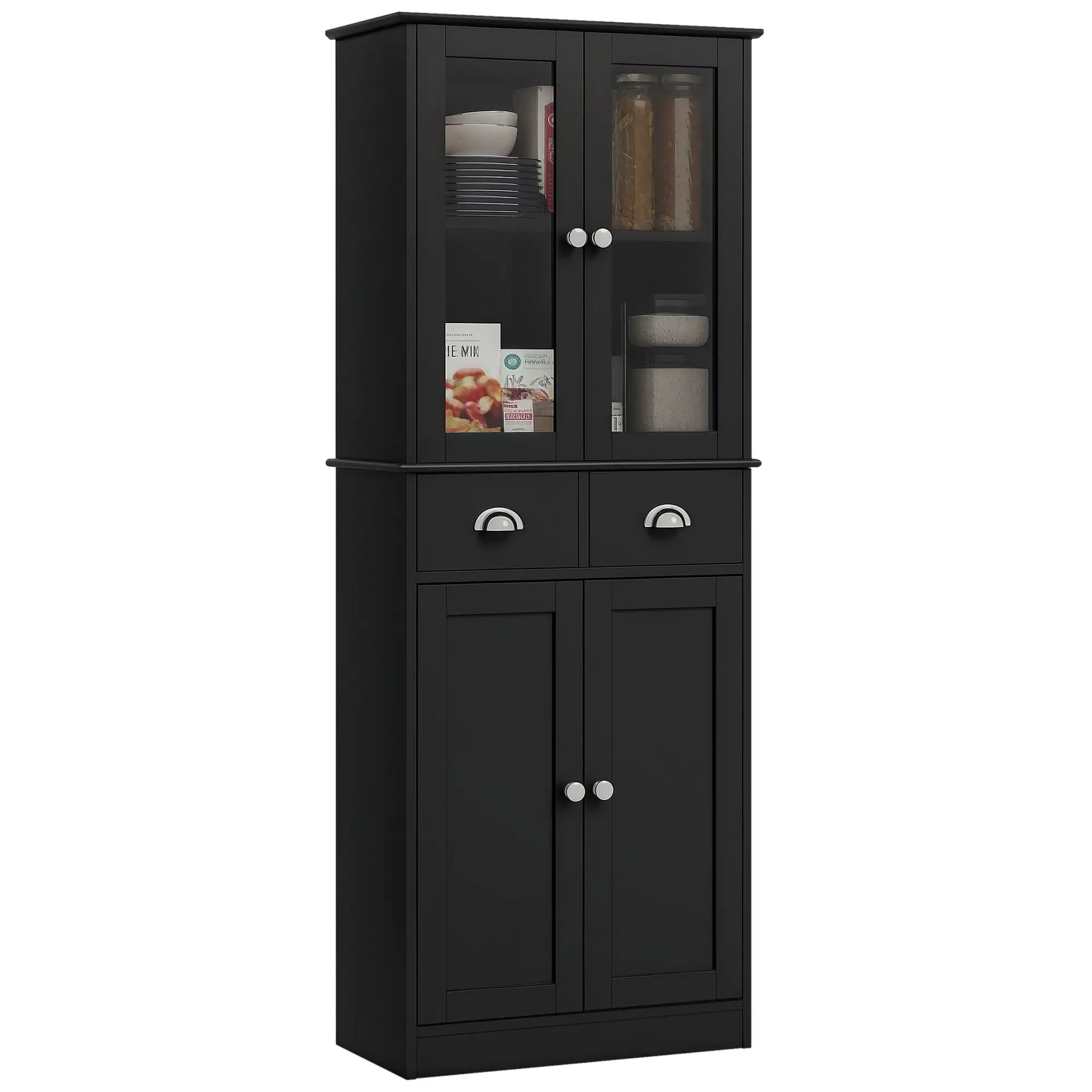 61" Kitchen Pantry Cabinet, Freestanding Farmhouse, Black Kitchen Pantry Cabinets at Gallery Canada