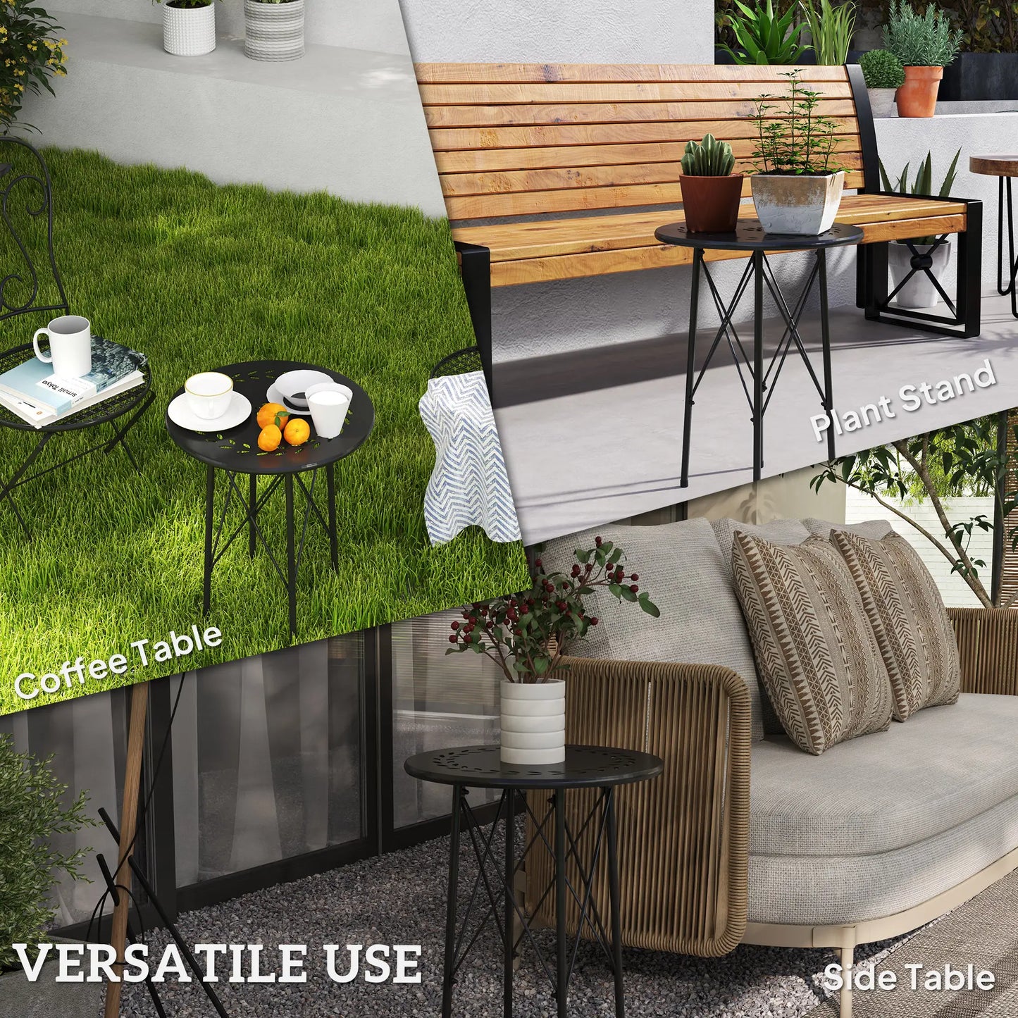 15.7" Round Garden Table, Steel Balcony Bistro, Adjustable Feet, Black Patio Side Tables at Gallery Canada