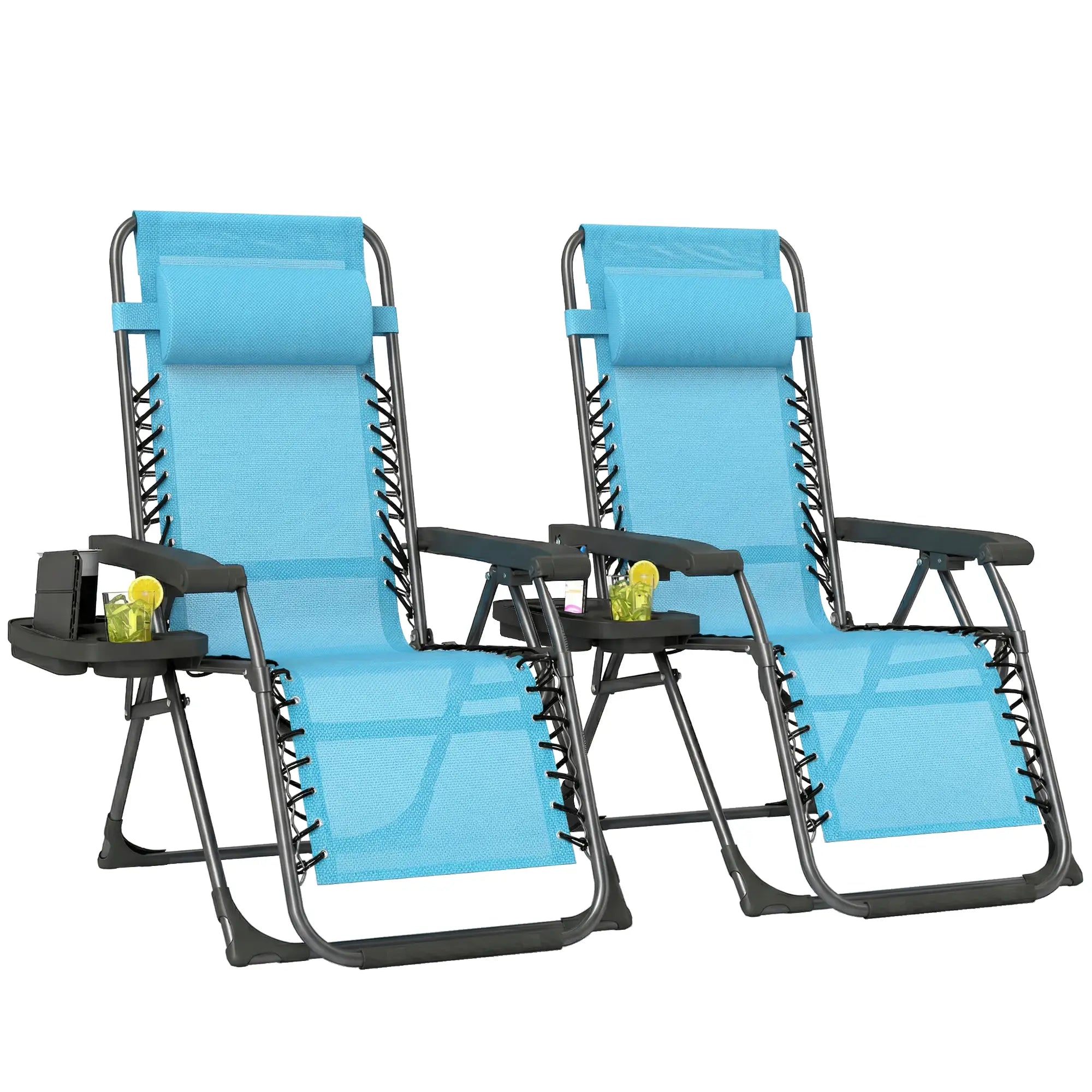 Folding Reclining Outdoor Lounge Chair, Set of 2, Sky Blue Lounger Chairs at Gallery Canada