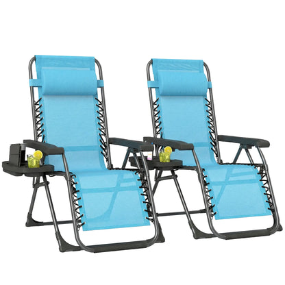 Folding Reclining Outdoor Lounge Chair, Set of 2, Sky Blue Lounger Chairs at Gallery Canada