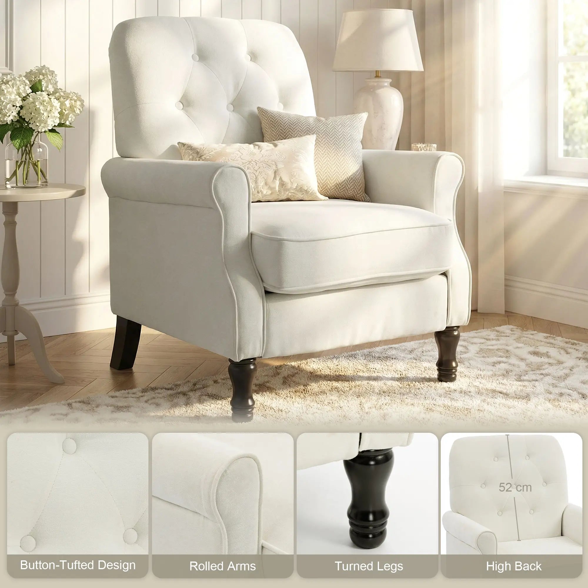 Accent Chair, Mid-Century Modern Armchair, Cream White Single Sofas at Gallery Canada