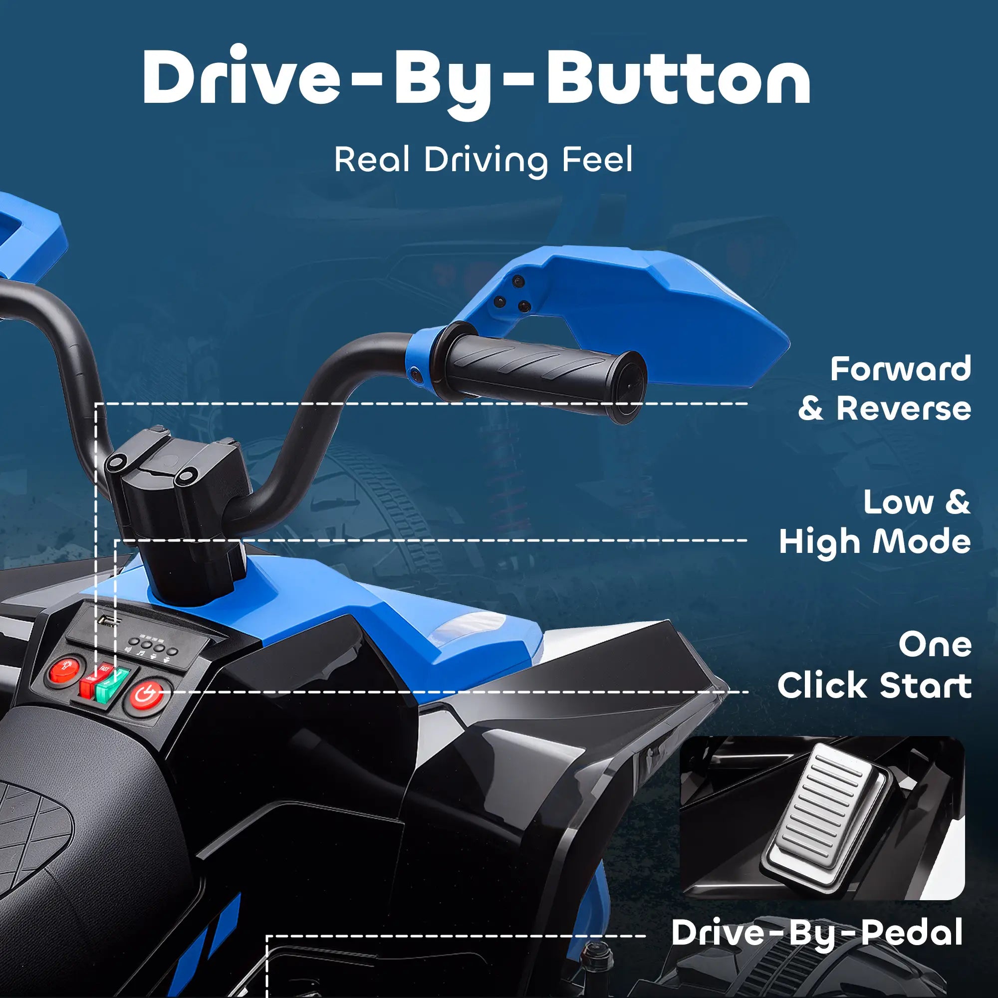 2-Seater All-Terrain 4 Wheeler, 24V Kids ATV Ride-On, Electric Quad Car, Blue Electric Toy Cars at Gallery Canada