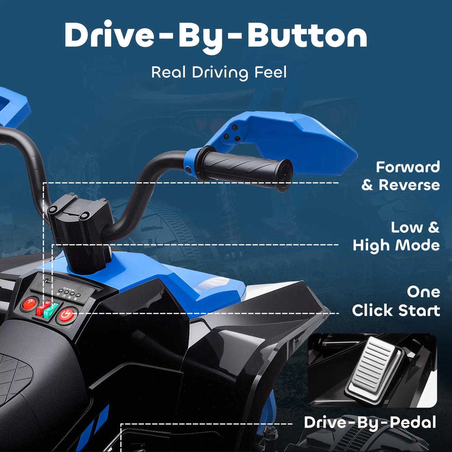 2-Seater All-Terrain 4 Wheeler, 24V Kids ATV Ride-On, Electric Quad Car, Blue Electric Toy Cars at Gallery Canada