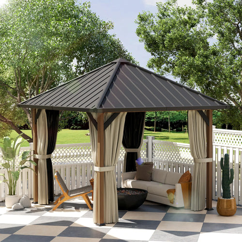 10' x 10' Hardtop Gazebo, Galvanized Steel Roof, Netting, Curtains