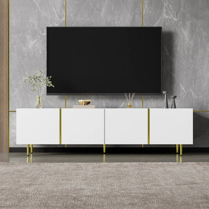 Modern TV Stand, 4 Doors, Soft-Close Hinges, 67" L x 13.5" W x 18" H, White TV Stands at Gallery Canada