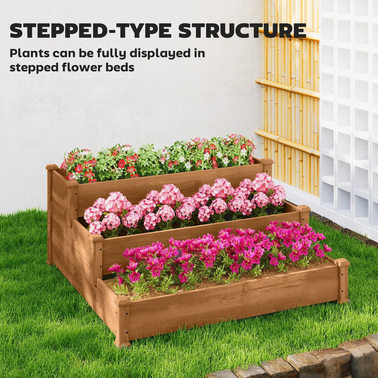 3-Tier Garden Bed Planter Box, 49"x49"x22", Brown Raised Garden Beds at Gallery Canada