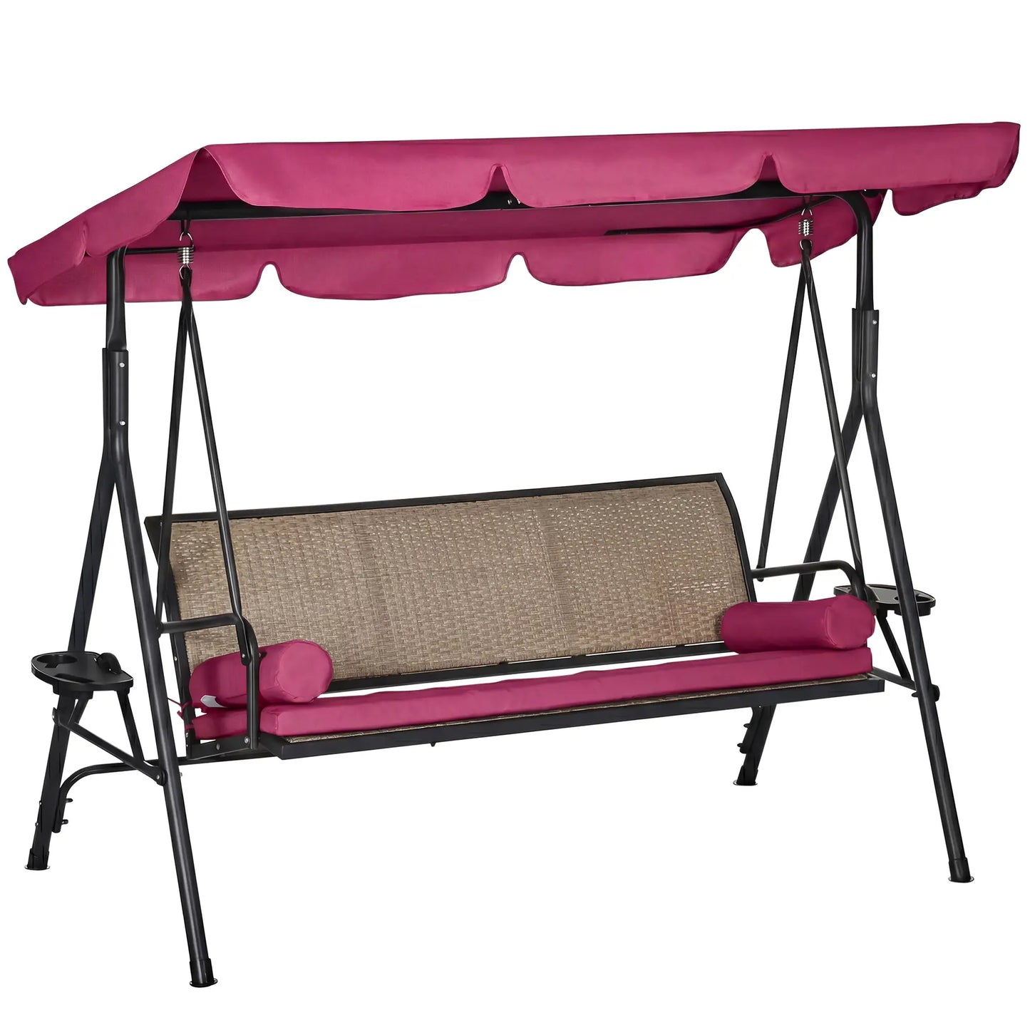 Outdoor 3-Seat Porch Swing With Canopy, Rattan, Cushion, Cushion Patio Swings with Stand at Gallery Canada