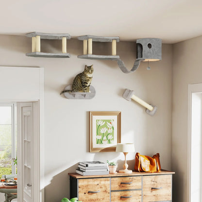 Wall Mounted Cat Shelves, Scratching Post, Ladder, Condo, Light Grey Cat Climbing Wall at Gallery Canada