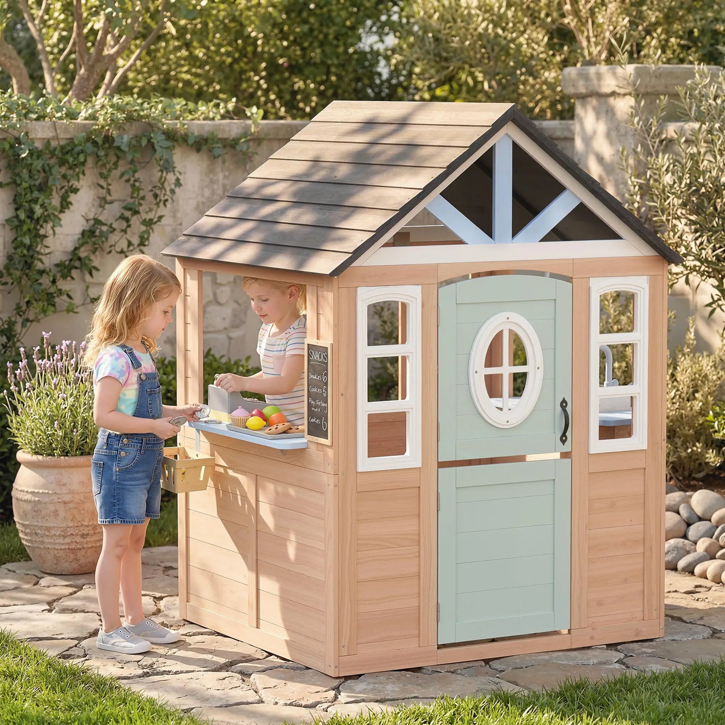 Kids Outdoor Playhouse, Wooden Cottage With Pet Door, Play Kitchen Play Houses at Gallery Canada