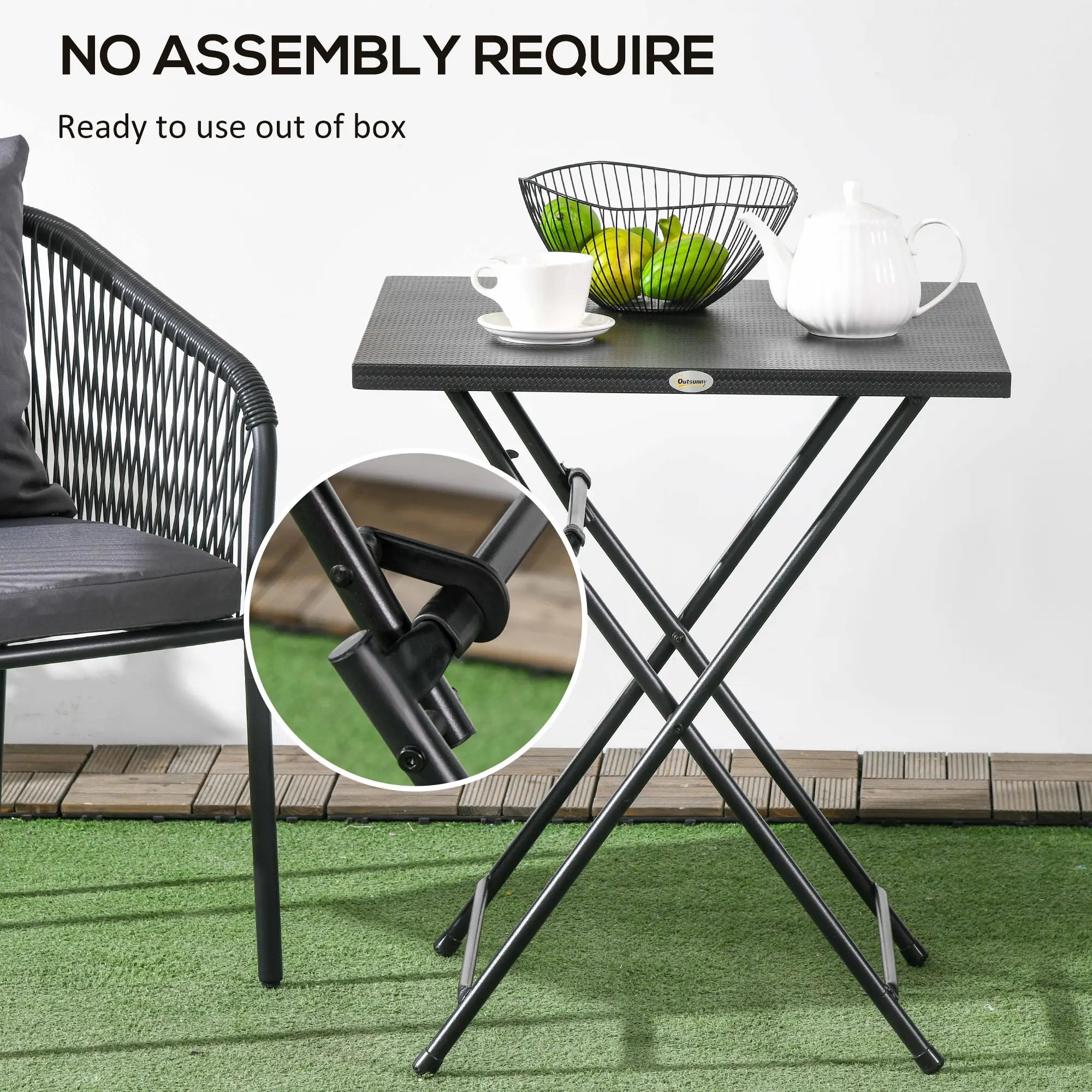 Folding Coffee Table, Square Side Table, Metal Top, 23.6