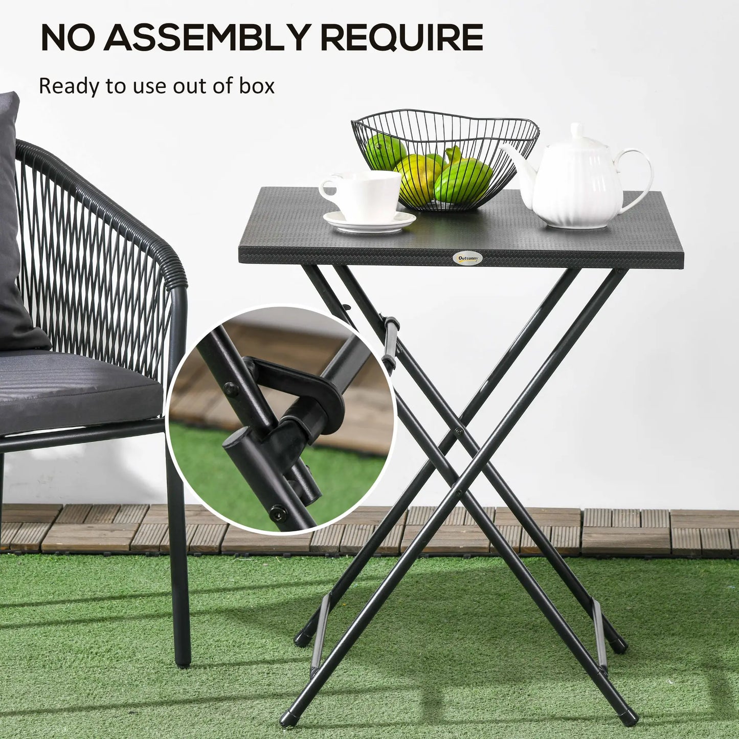 Folding Coffee Table, Square Side Table, Metal Top, 23.6" x 23.6", Black Patio Side Tables at Gallery Canada