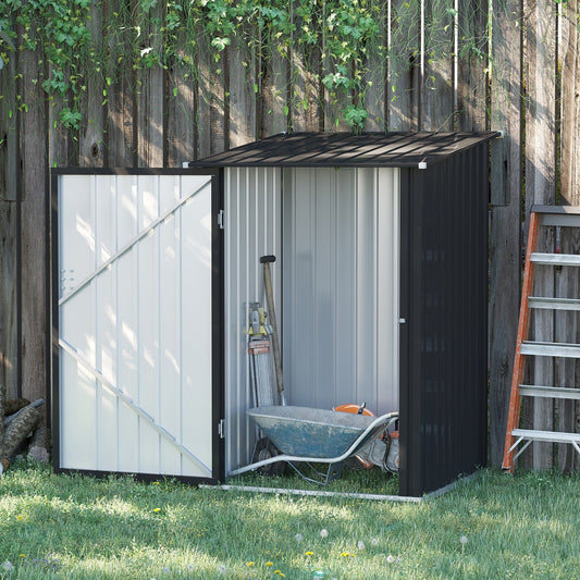 3.3' x 3.4' Lean-to Garden Storage Shed, Outdoor Galvanized Steel Tool House with Lockable Door for Patio Dark Gray - Gallery Canada