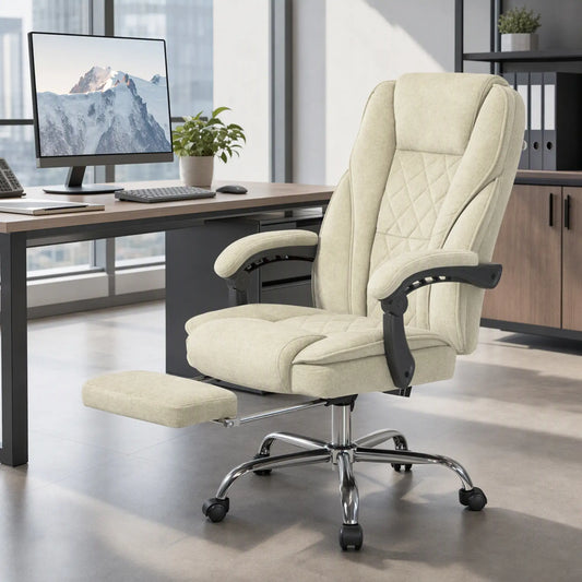 Massage Office Chair, Reclining Computer Chair, Adjustable Height, Footrest, Beige Massage Chairs Beige at Gallery Canada