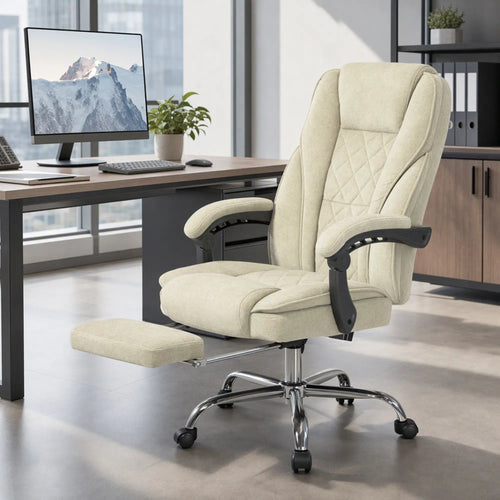 Massage Office Chair, Reclining Computer Chair, Adjustable Height, Footrest, Beige