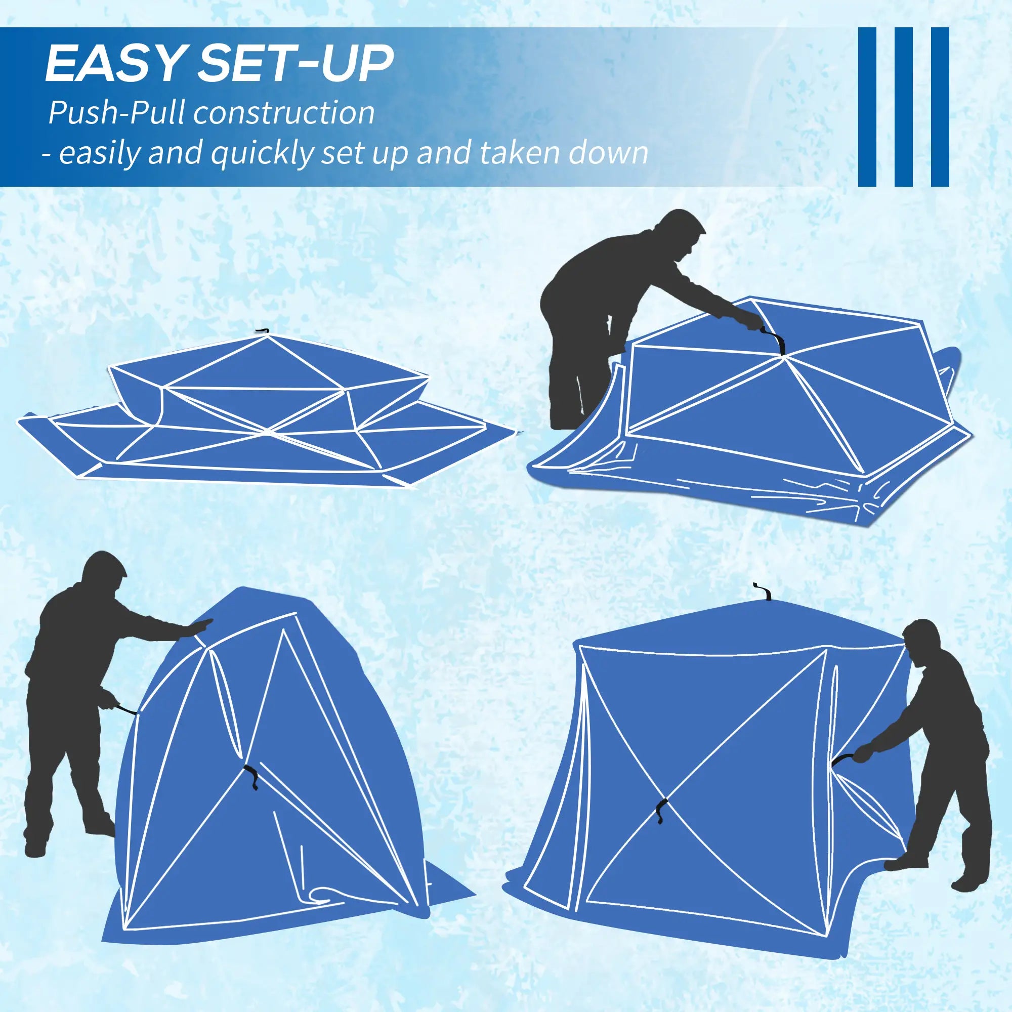 4 Person Insulated Ice Fishing Shelter, Pop-Up Tent with Carry Bag, Two Doors, Blue Ice Fishing Tents at Gallery Canada
