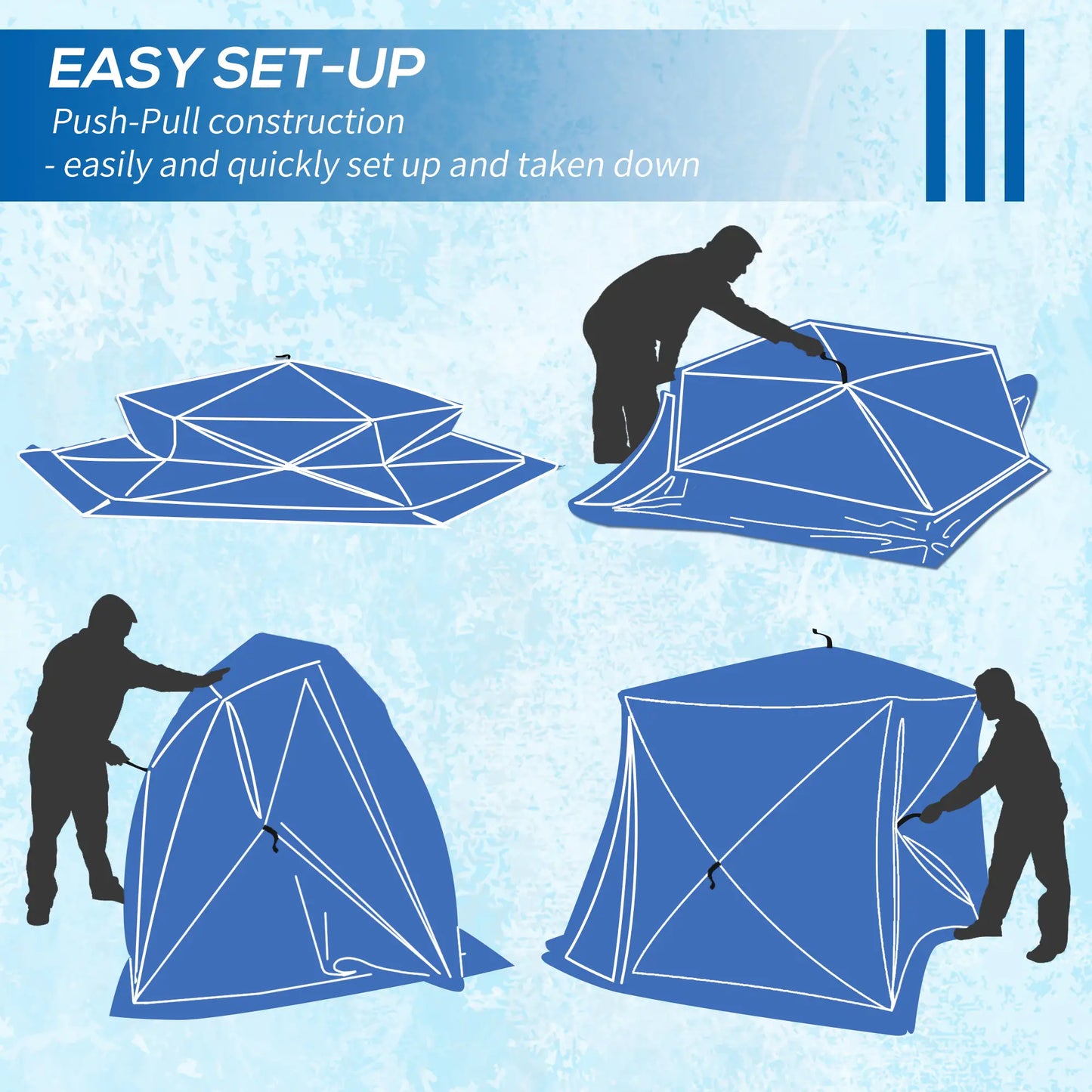 4 Person Insulated Ice Fishing Shelter, Pop-Up Tent with Carry Bag, Two Doors, Blue Ice Fishing Tents at Gallery Canada
