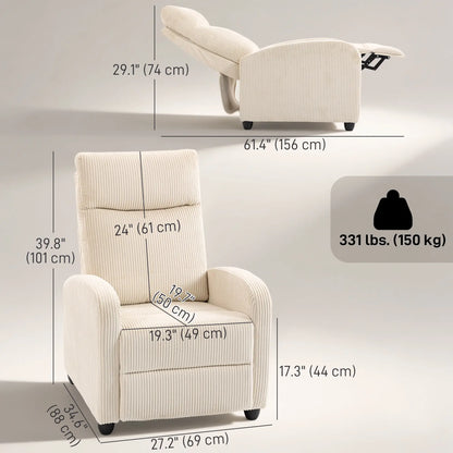 Manual Fabric Recliner Chair, Single Reclining Sofa, Padded Seat, Beige Sofas & Reclining Chairs at Gallery Canada