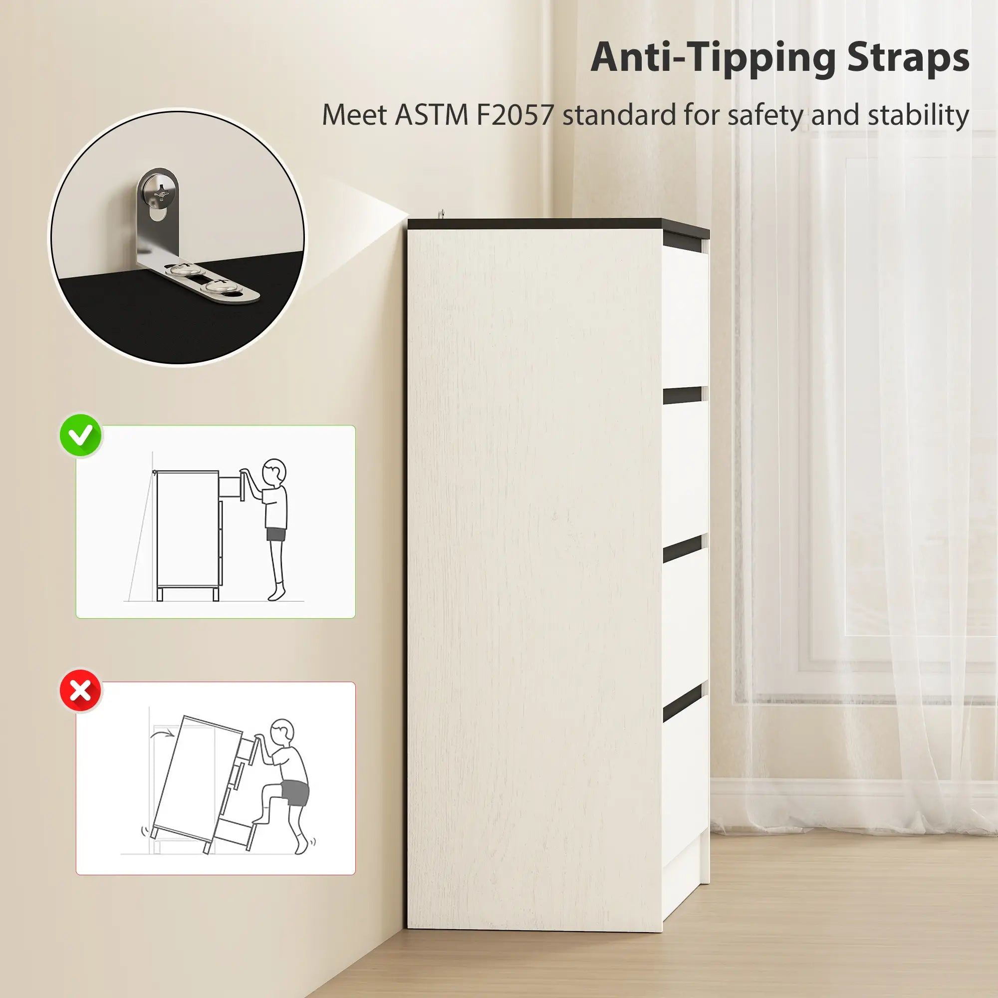 Tall Chest of Drawers, 4 Drawer Dresser, White Wood Effect, White Storage Cabinets at Gallery Canada