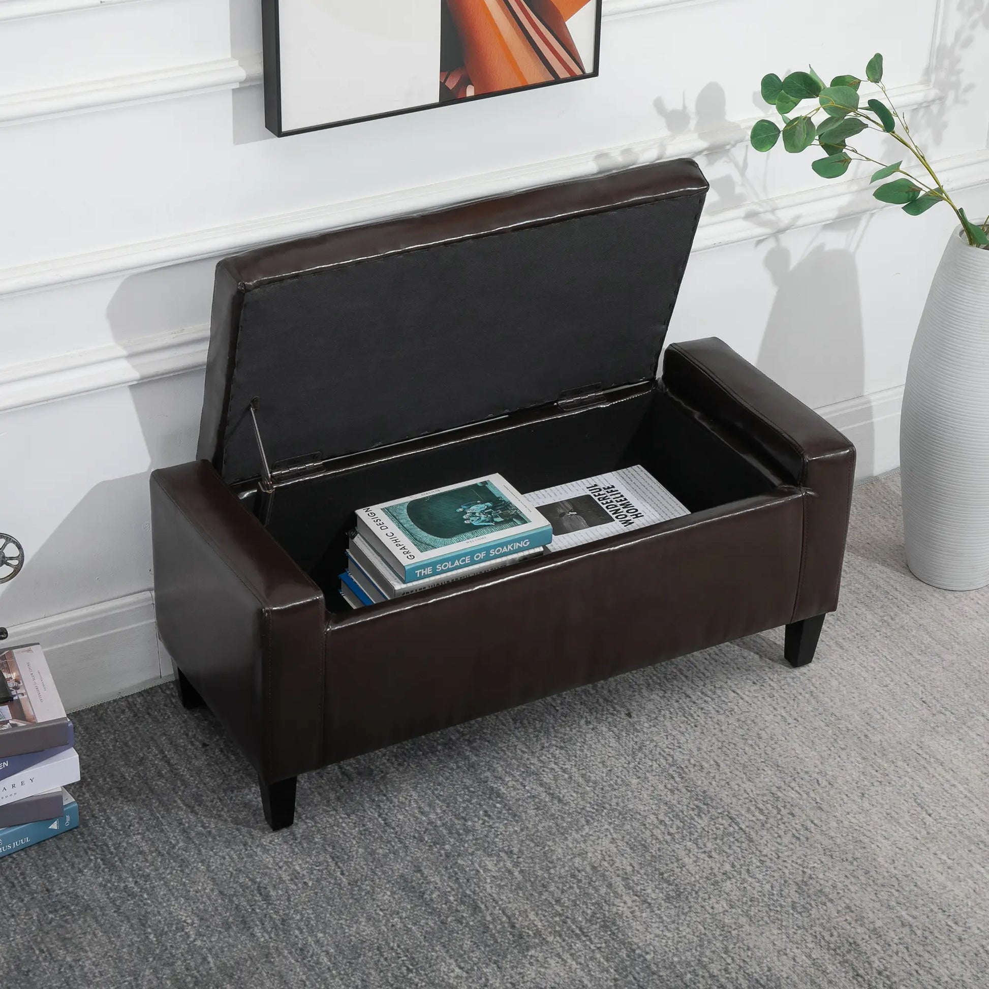 Storage Ottoman Bench, PU Leather, Tufted Design, Brown Storage Ottomans & Benches at Gallery Canada