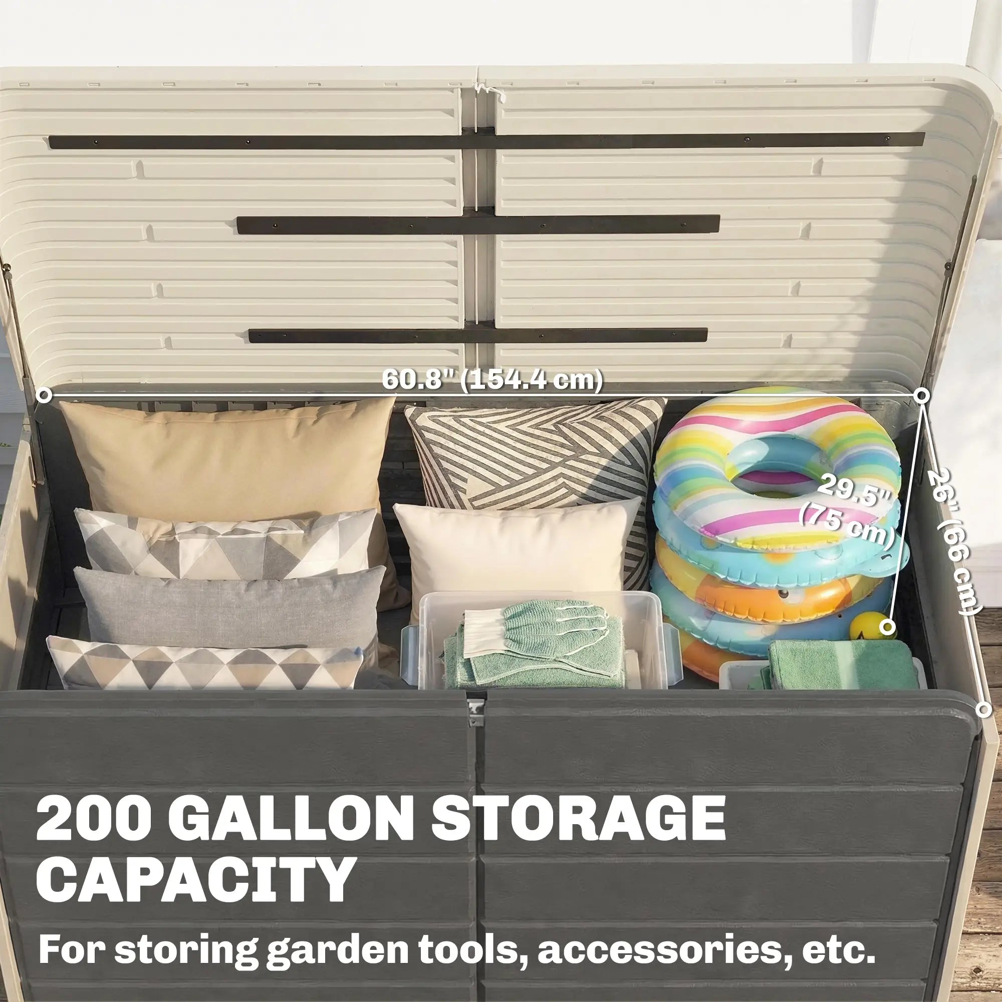 Outdoor Storage Box With Lockable Lid, HDPE Garden Deck Box With Wheels 757 L Patio Storage Boxes at Gallery Canada