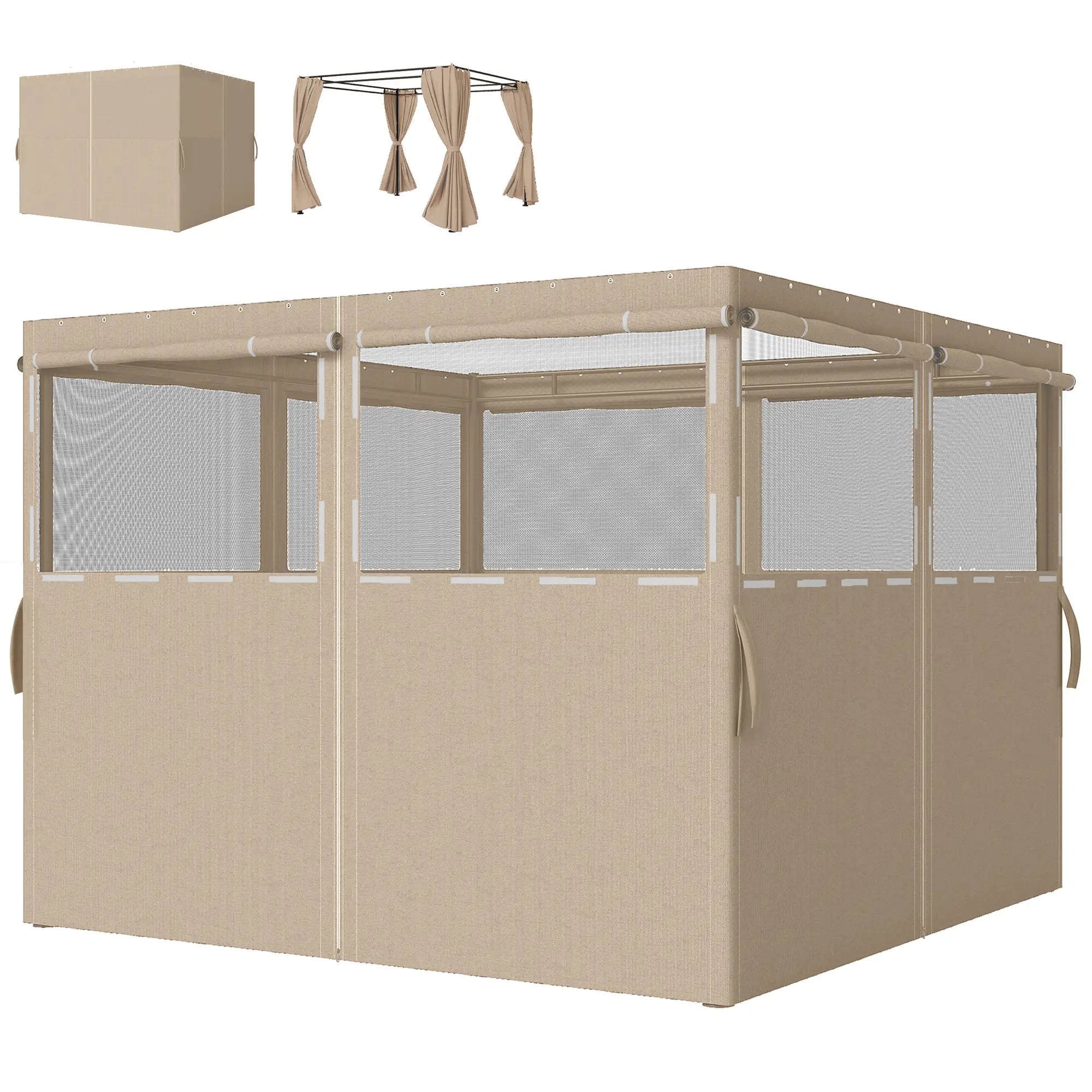 10' x 10' Gazebo Sidewall Set, 4 Panels, Windows, Doors, Khaki Gazebo Sidewalls Khaki at Gallery Canada