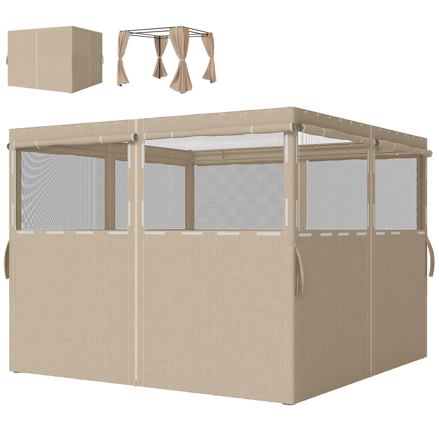 10' x 10' Gazebo Sidewall Set, 4 Panels, Windows, Doors, Khaki Gazebo Sidewalls Khaki at Gallery Canada