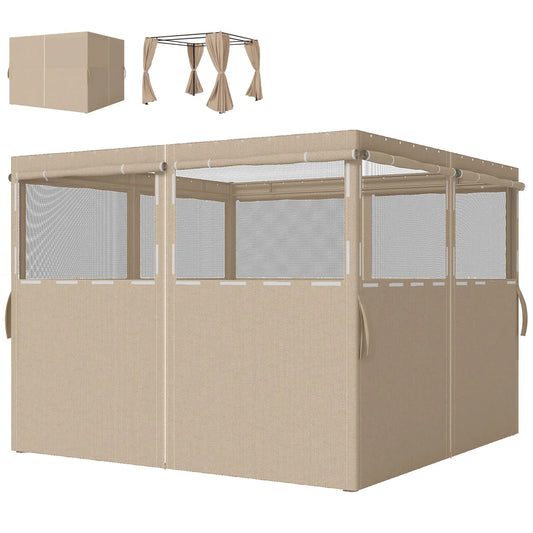 10' x 10' Gazebo Sidewall Set, 4 Panels, Windows, Doors, Khaki Gazebo Sidewalls Khaki at Gallery Canada