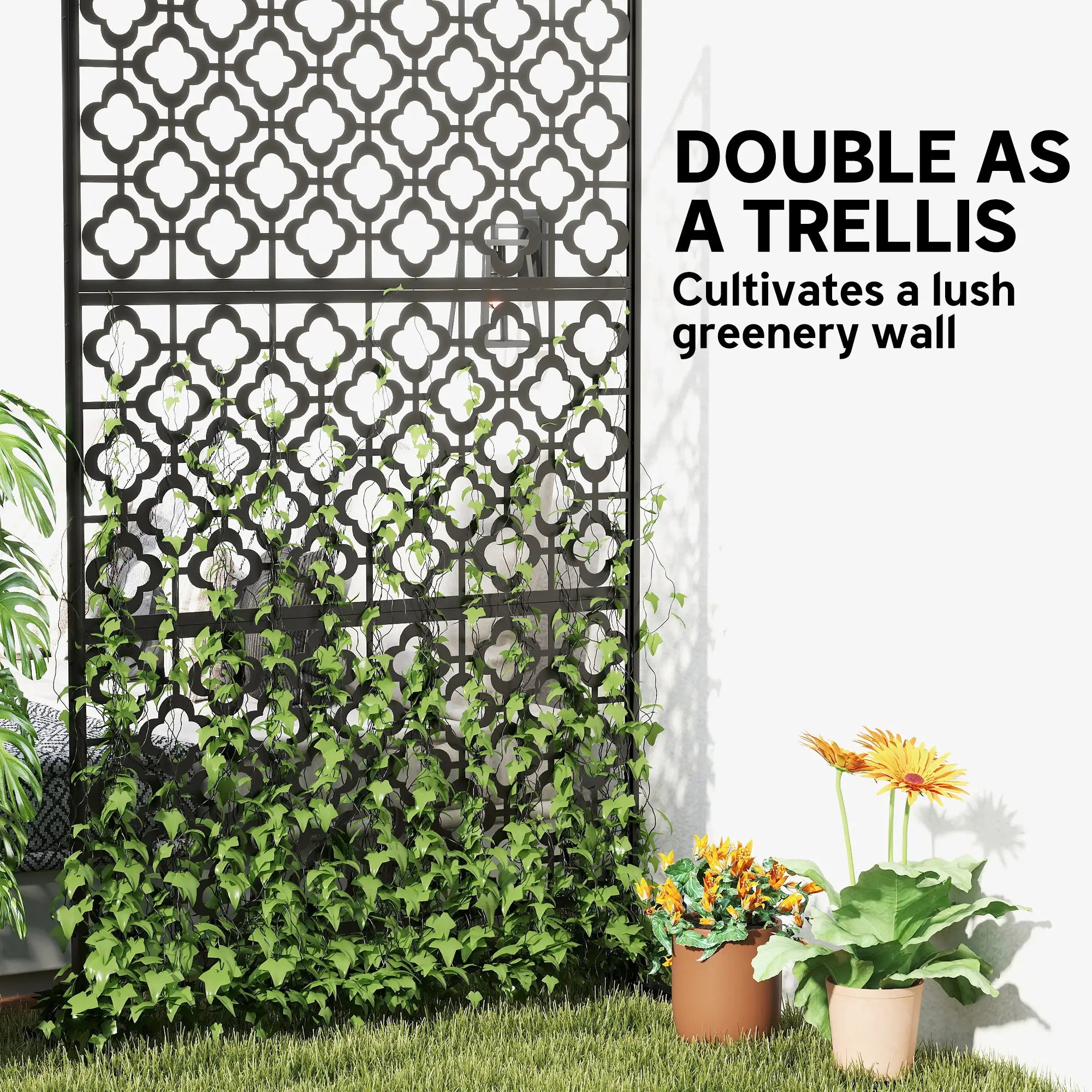 Metal Outdoor Privacy Screen, Freestanding Divider, 78