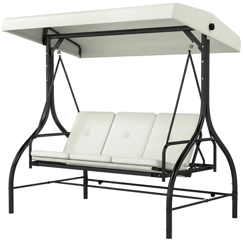 Convertible Patio Swing Bed with Canopy, 3 Seater, White