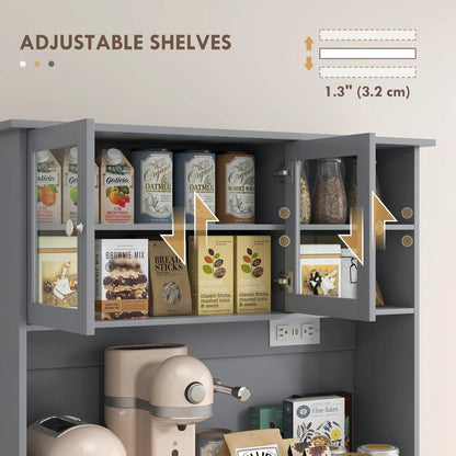 Kitchen Cabinet with Charging Station, 2 Tilt Out Cabinets, Microwave Stand, Grey Kitchen Pantry Cabinets at Gallery Canada