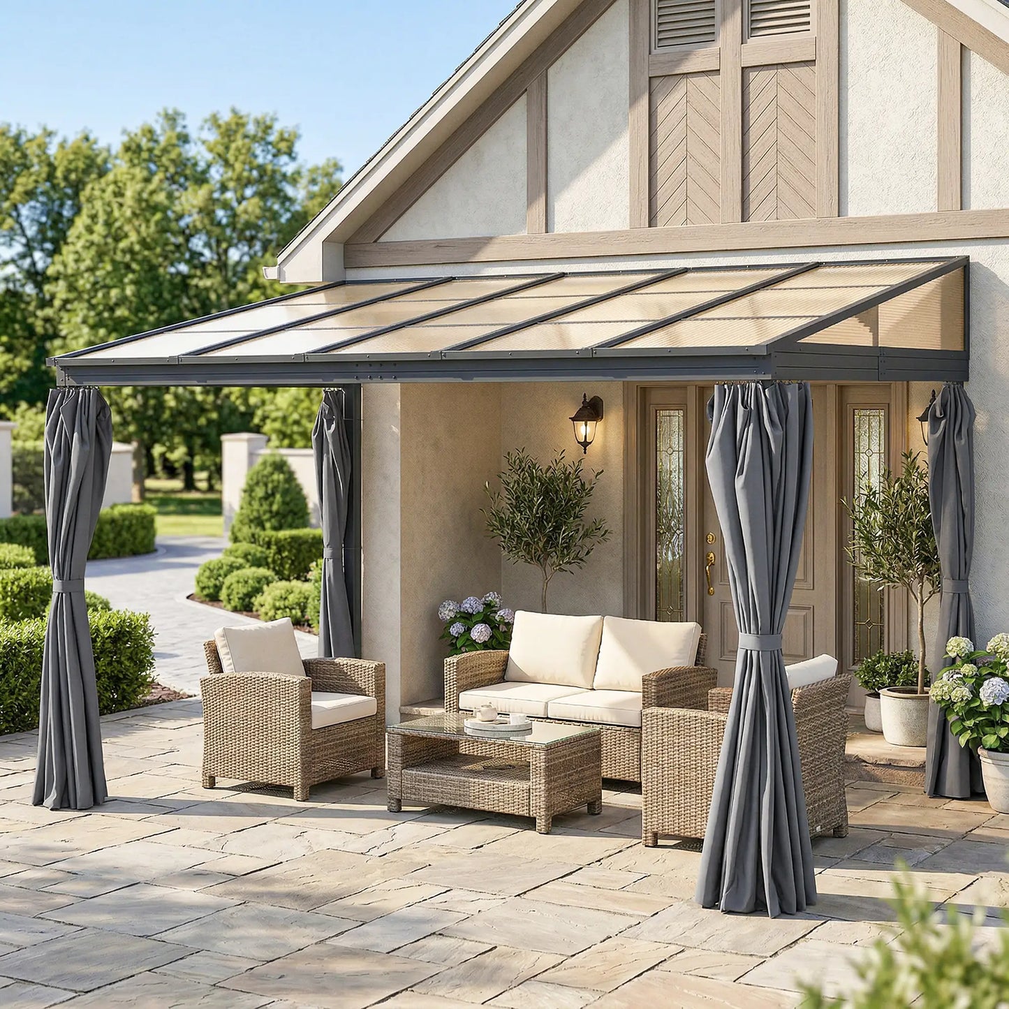 10' X 13' Outdoor Hardtop Pergola, UV Protection With Curtains Pergolas at Gallery Canada