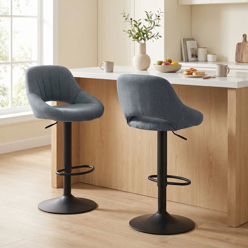 Linen Upholstered Counter Swivel Bar Stools Set of 2, Round Metal Base