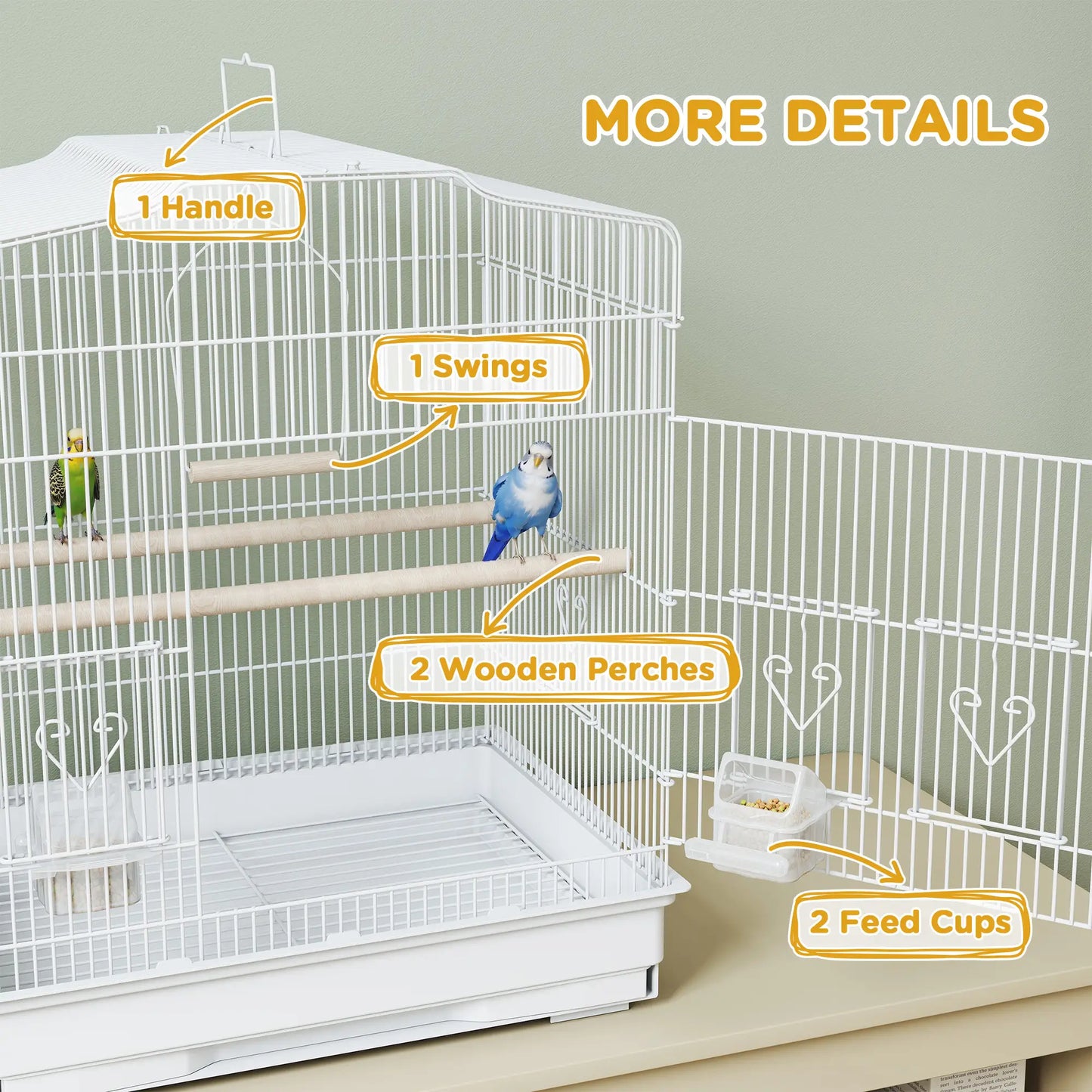 23" Bird Cage, Finches Canaries Parrot, White Bird Cages at Gallery Canada