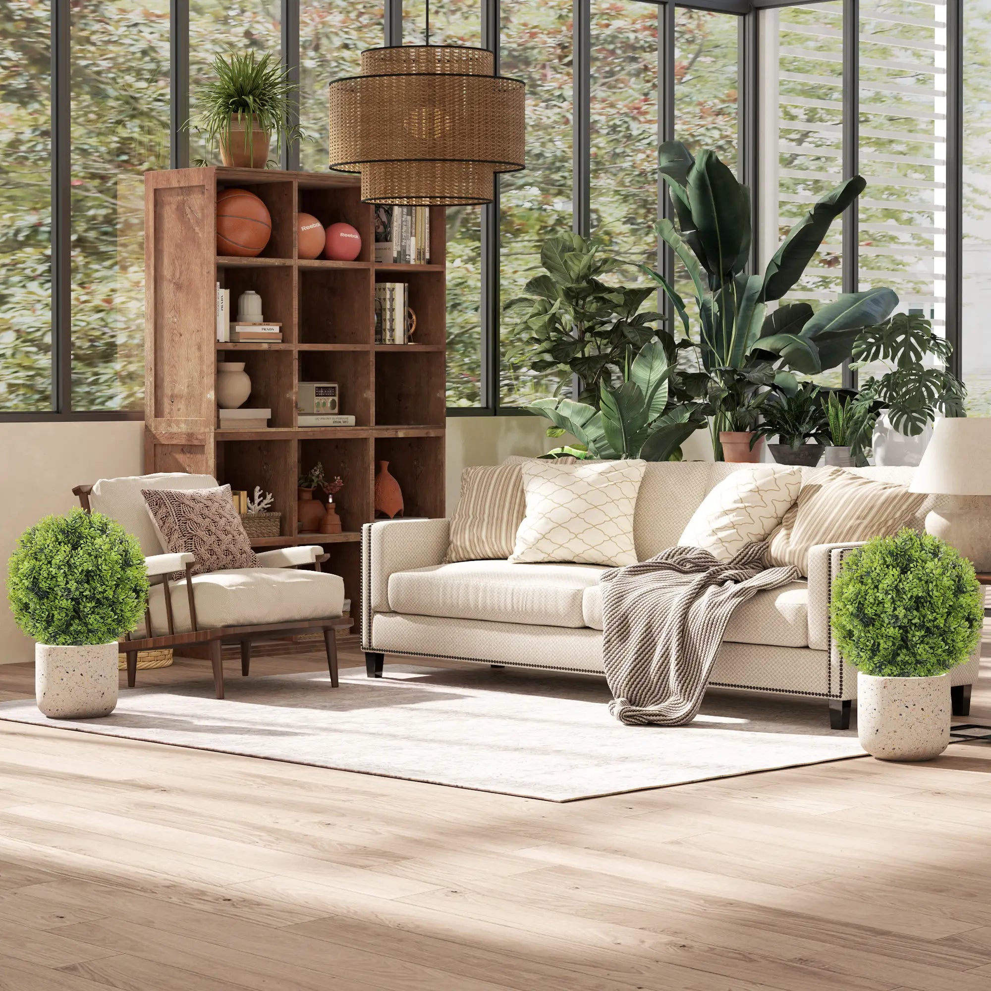 Artificial Boxwood Topiary Trees, Set of 2, UV Resistant, Indoor Outdoor, Green Artificial Trees at Gallery Canada