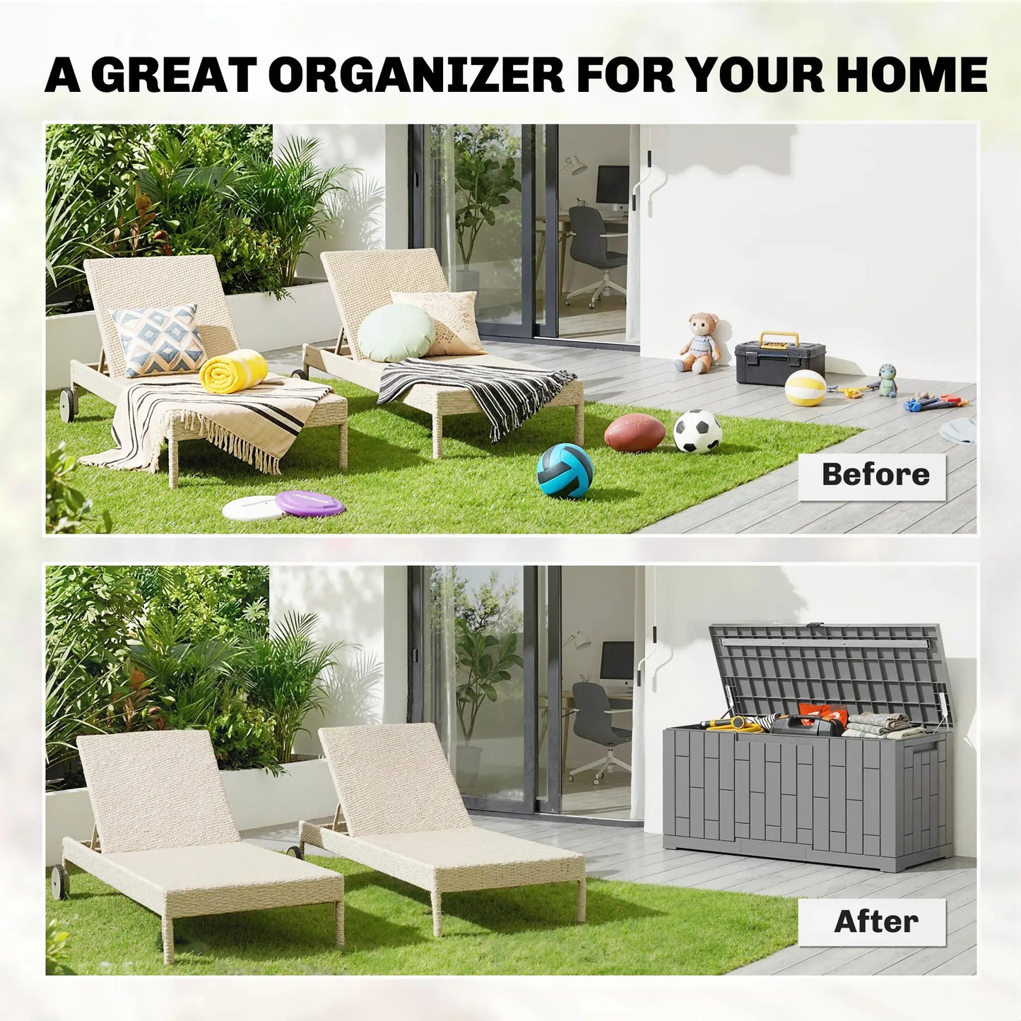 120 Gallon Resin Deck Box, Lockable Outdoor Storage, Splash And UV Resistant Patio Storage Boxes at Gallery Canada