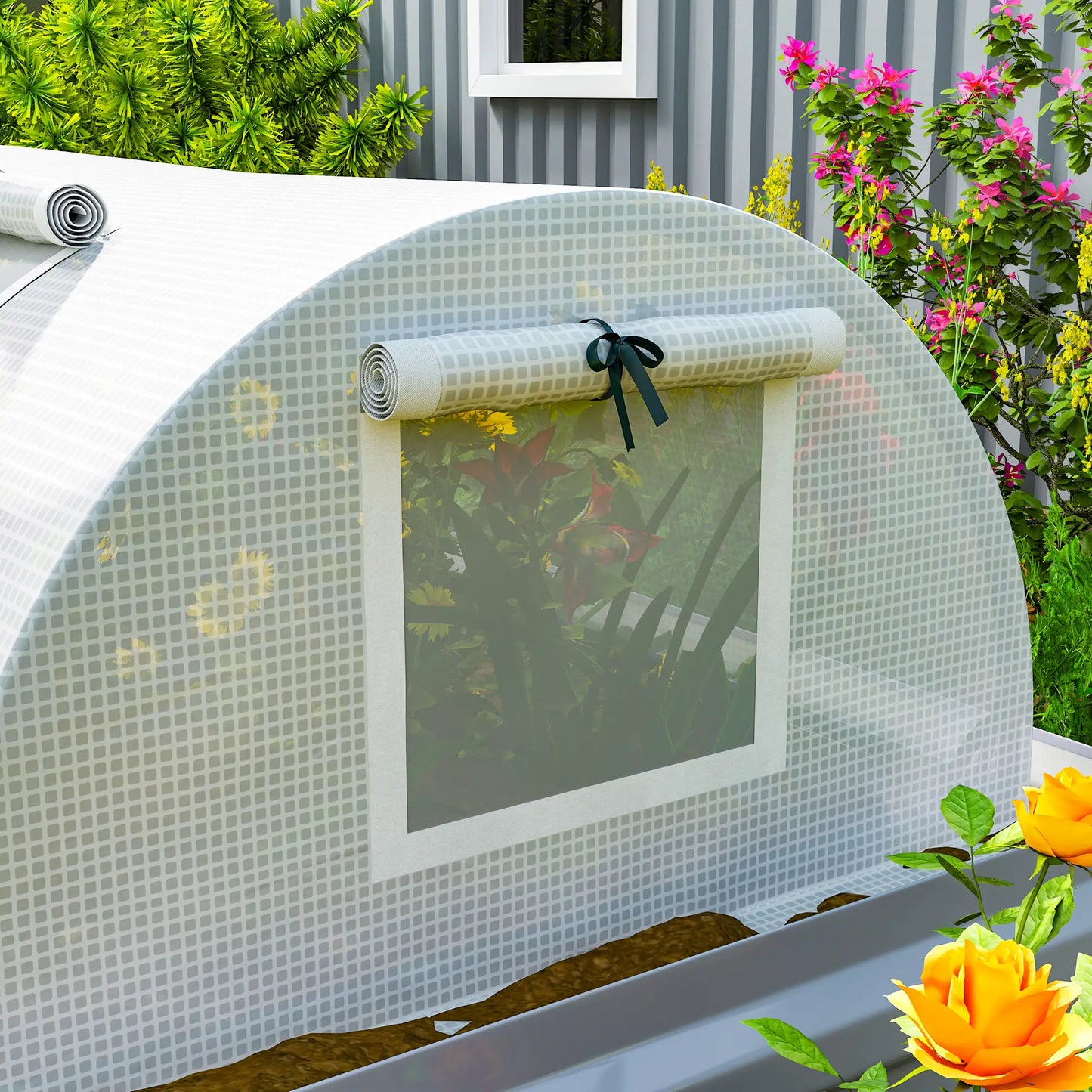 Portable Mini Greenhouse, 7' x 3' x 2', Steel Frame With 5 Mesh Windows, White Mini Greenhouses at Gallery Canada