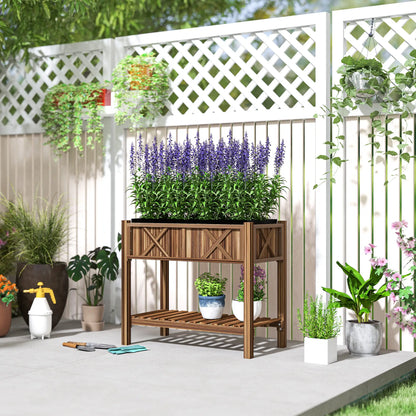 Wooden Raised Garden Bed, Elevated Planter Box, 34"x18"x30", Carbonized Raised Garden Beds at Gallery Canada