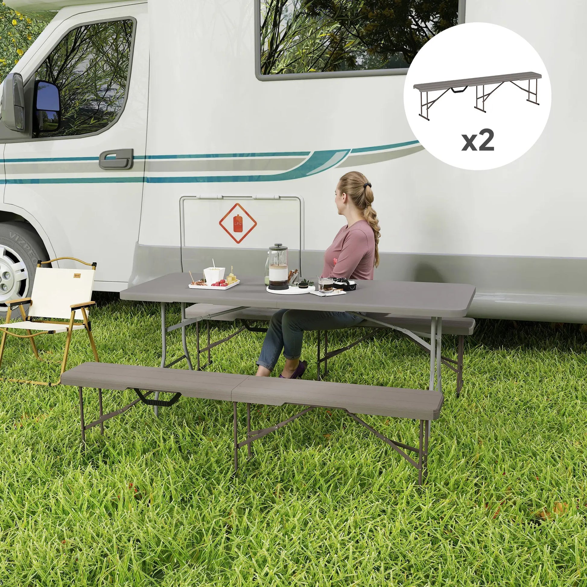 6 ft Plastic Bench Seat, Foldable, Portable, Distressed Brown, Brown Garden Accessories at Gallery Canada