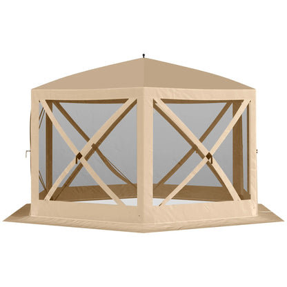 12' x 12' Hexagon Pop Up Screen Tent, Camping Shelter, Beige Pop Up Canopies at Gallery Canada